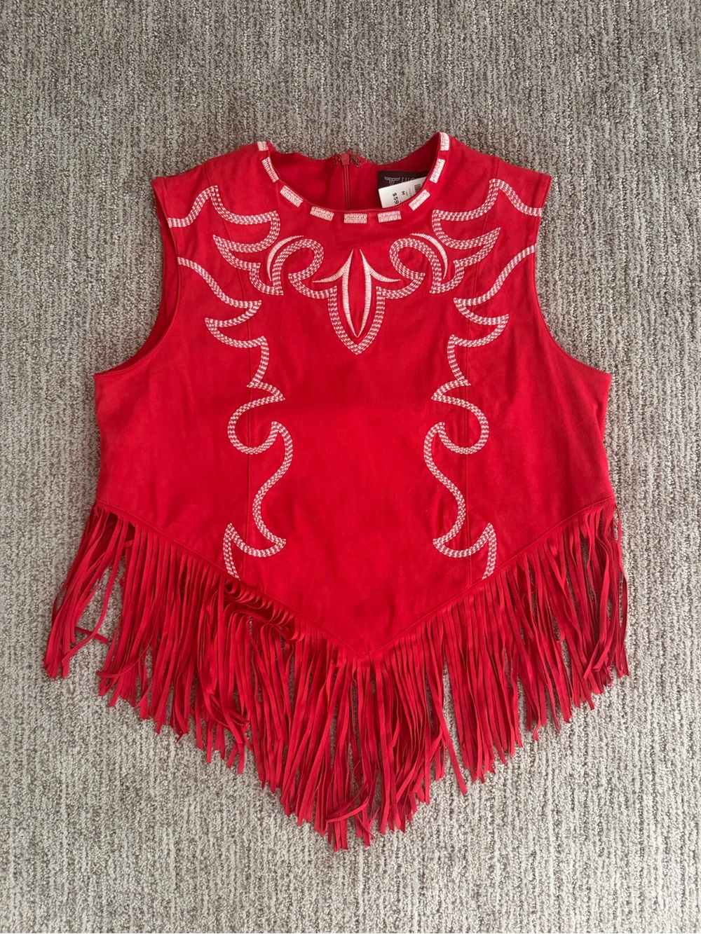 Lucky & Blessed Red Fringe Embroidered Tank Top in Size Medium